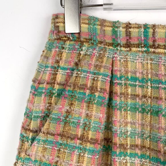 Miu Miu Colorful Plaid Tweed Wool-Blend Pleated Shorts Made In Italy Size 38 - Picture 3 of 8